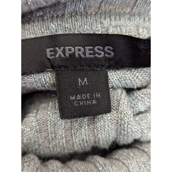 Express Women's Silver Metallic Long-Sleeve Stretchy Turtleneck Sweater Medium - Picture 4 of 6
